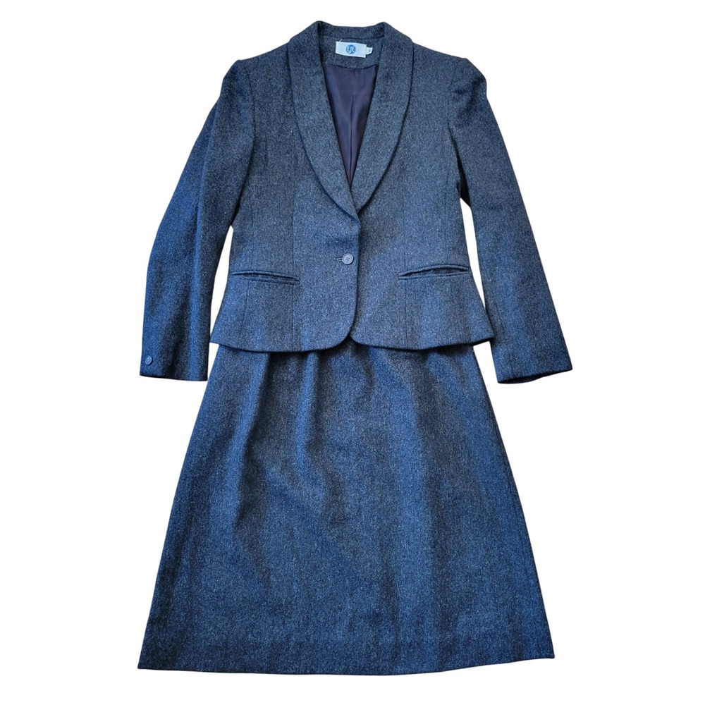 EJE Vintage‎ Charcoal Grey Wool Skirt Suit Blazer 10 Preppy Twee Academia Office
